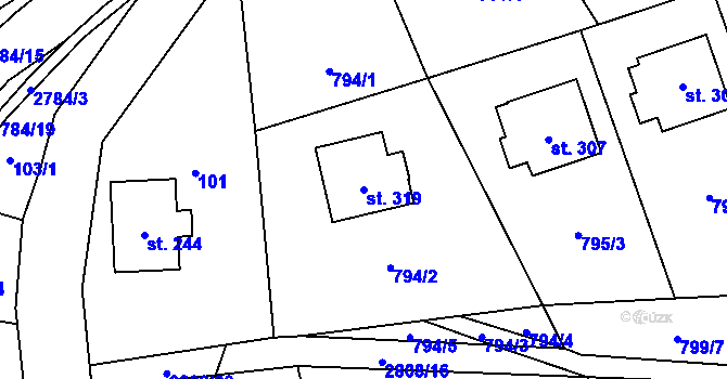 Parcela st. 319 v KÚ Sehradice, Katastrální mapa