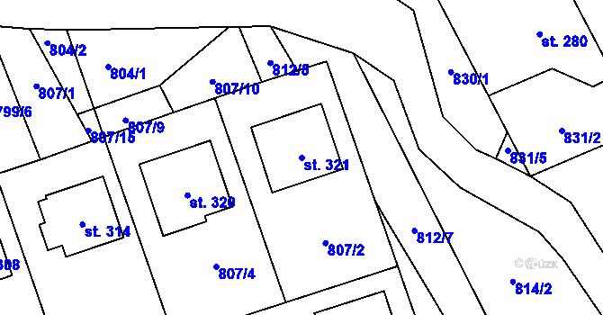 Parcela st. 321 v KÚ Sehradice, Katastrální mapa