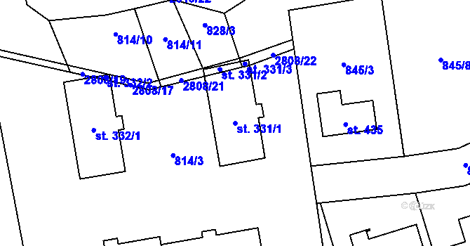 Parcela st. 331/1 v KÚ Sehradice, Katastrální mapa