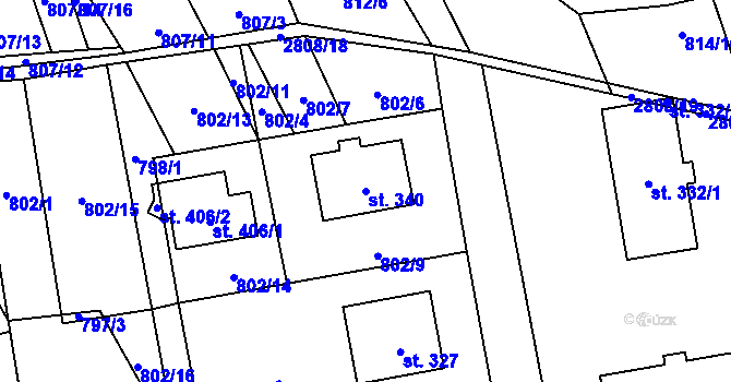 Parcela st. 340 v KÚ Sehradice, Katastrální mapa
