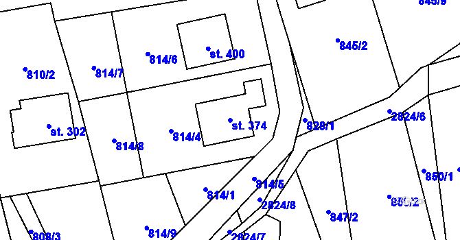 Parcela st. 374 v KÚ Sehradice, Katastrální mapa