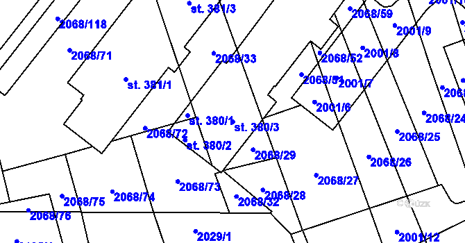 Parcela st. 380/3 v KÚ Sehradice, Katastrální mapa