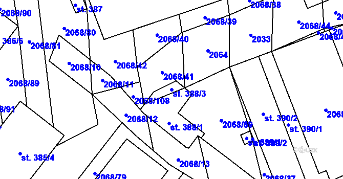 Parcela st. 388/3 v KÚ Sehradice, Katastrální mapa