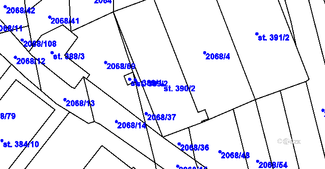 Parcela st. 390/2 v KÚ Sehradice, Katastrální mapa