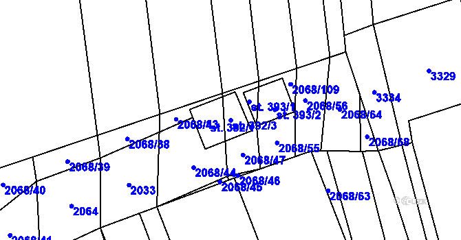 Parcela st. 392/3 v KÚ Sehradice, Katastrální mapa