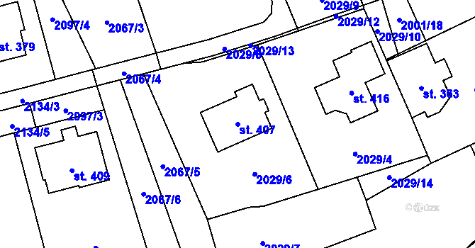 Parcela st. 407 v KÚ Sehradice, Katastrální mapa
