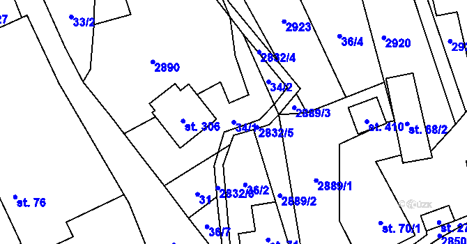 Parcela st. 34/1 v KÚ Sehradice, Katastrální mapa