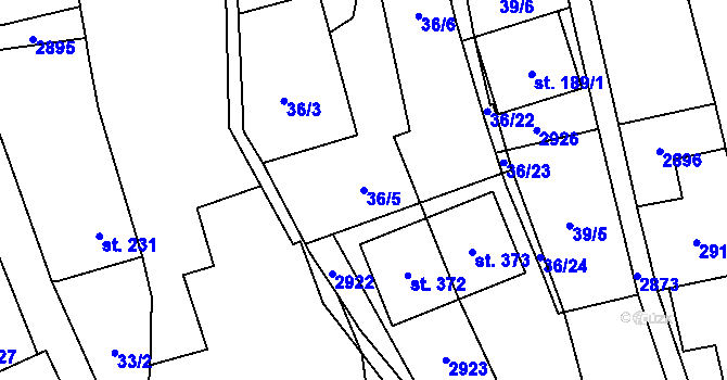 Parcela st. 36/5 v KÚ Sehradice, Katastrální mapa