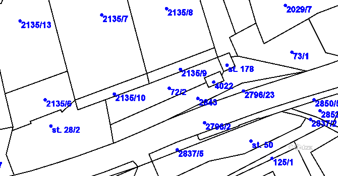 Parcela st. 72/2 v KÚ Sehradice, Katastrální mapa