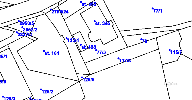 Parcela st. 77/3 v KÚ Sehradice, Katastrální mapa