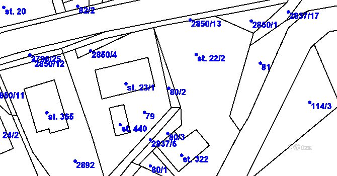 Parcela st. 80/2 v KÚ Sehradice, Katastrální mapa