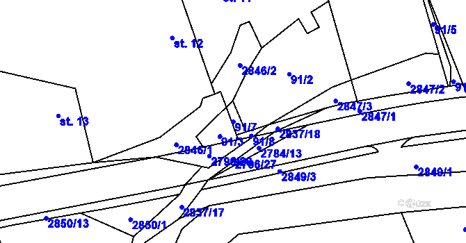 Parcela st. 91/7 v KÚ Sehradice, Katastrální mapa