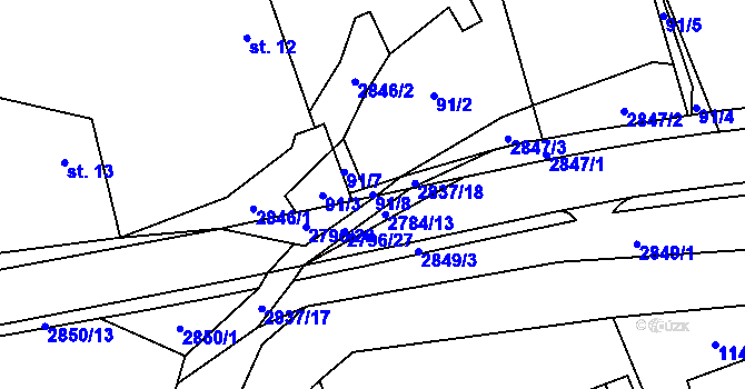 Parcela st. 91/8 v KÚ Sehradice, Katastrální mapa