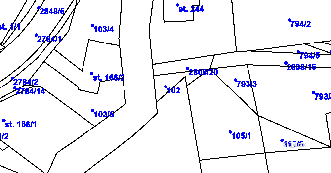 Parcela st. 102 v KÚ Sehradice, Katastrální mapa