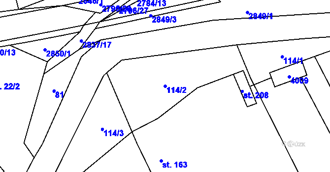 Parcela st. 114/2 v KÚ Sehradice, Katastrální mapa