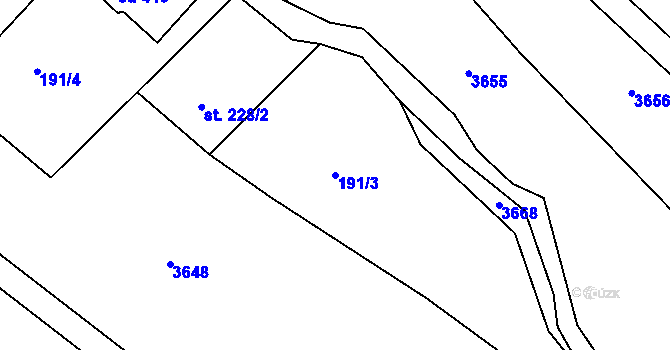 Parcela st. 191/3 v KÚ Sehradice, Katastrální mapa
