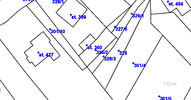 Parcela st. 326/2 v KÚ Sehradice, Katastrální mapa