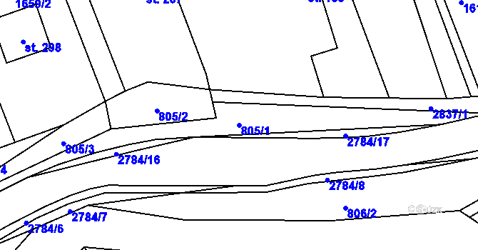 Parcela st. 805/1 v KÚ Sehradice, Katastrální mapa