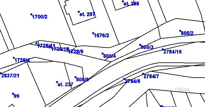 Parcela st. 805/4 v KÚ Sehradice, Katastrální mapa
