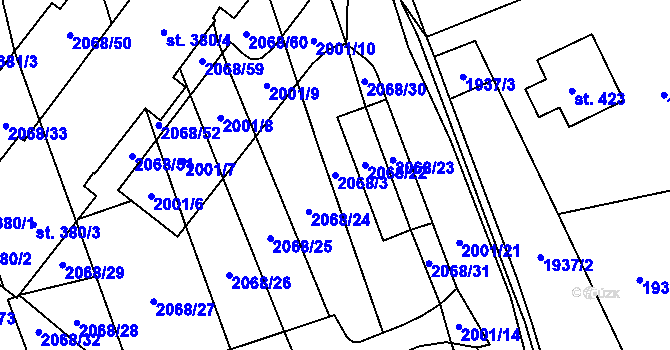 Parcela st. 2068/3 v KÚ Sehradice, Katastrální mapa