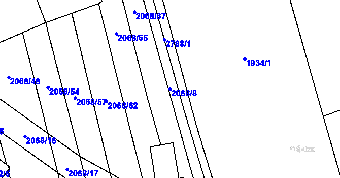 Parcela st. 2068/8 v KÚ Sehradice, Katastrální mapa