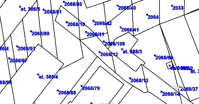 Parcela st. 2068/12 v KÚ Sehradice, Katastrální mapa