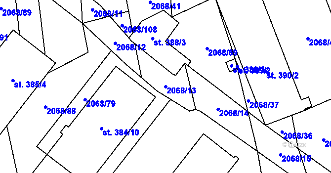 Parcela st. 2068/13 v KÚ Sehradice, Katastrální mapa