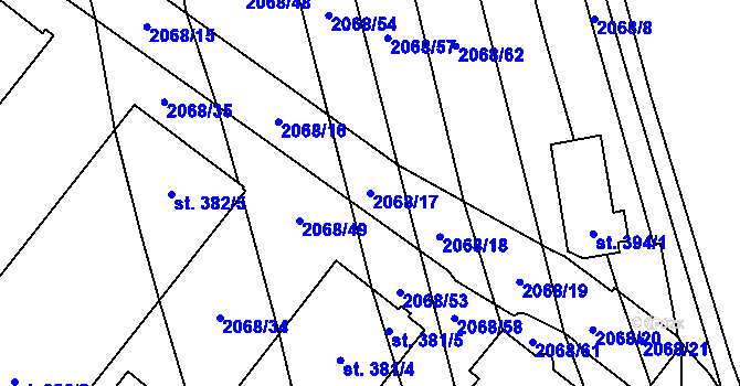 Parcela st. 2068/17 v KÚ Sehradice, Katastrální mapa