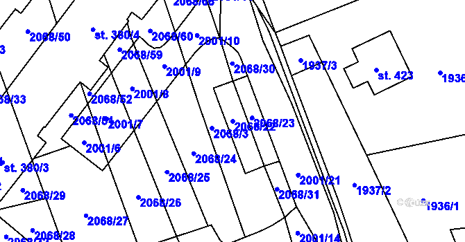 Parcela st. 2068/22 v KÚ Sehradice, Katastrální mapa