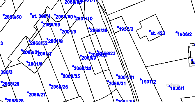 Parcela st. 2068/23 v KÚ Sehradice, Katastrální mapa