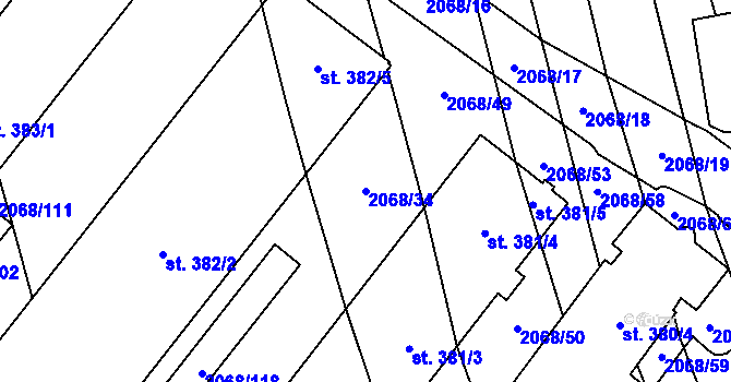 Parcela st. 2068/34 v KÚ Sehradice, Katastrální mapa