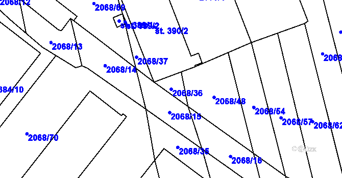 Parcela st. 2068/36 v KÚ Sehradice, Katastrální mapa