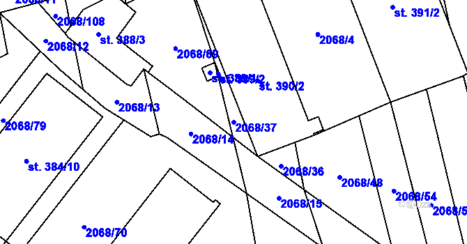 Parcela st. 2068/37 v KÚ Sehradice, Katastrální mapa
