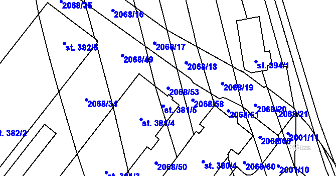 Parcela st. 2068/53 v KÚ Sehradice, Katastrální mapa
