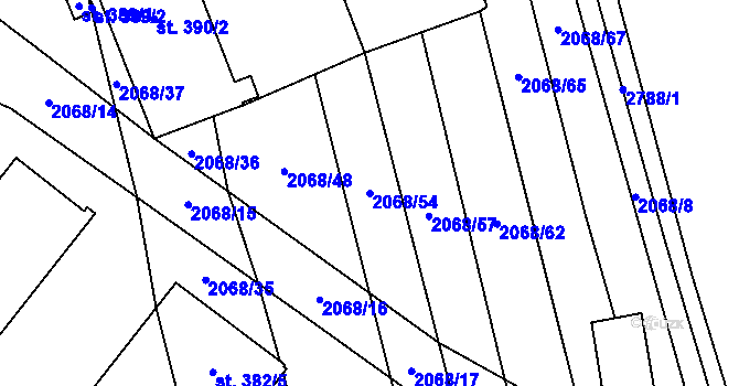 Parcela st. 2068/54 v KÚ Sehradice, Katastrální mapa