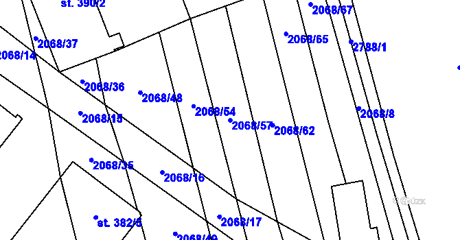 Parcela st. 2068/57 v KÚ Sehradice, Katastrální mapa