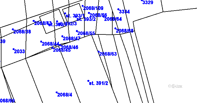 Parcela st. 2068/63 v KÚ Sehradice, Katastrální mapa