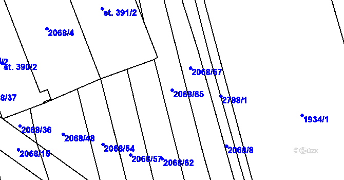 Parcela st. 2068/65 v KÚ Sehradice, Katastrální mapa