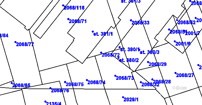 Parcela st. 2068/72 v KÚ Sehradice, Katastrální mapa