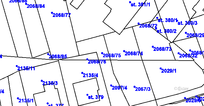Parcela st. 2068/75 v KÚ Sehradice, Katastrální mapa