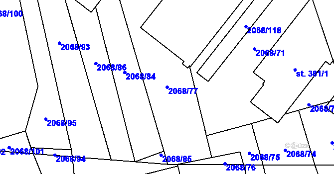 Parcela st. 2068/77 v KÚ Sehradice, Katastrální mapa