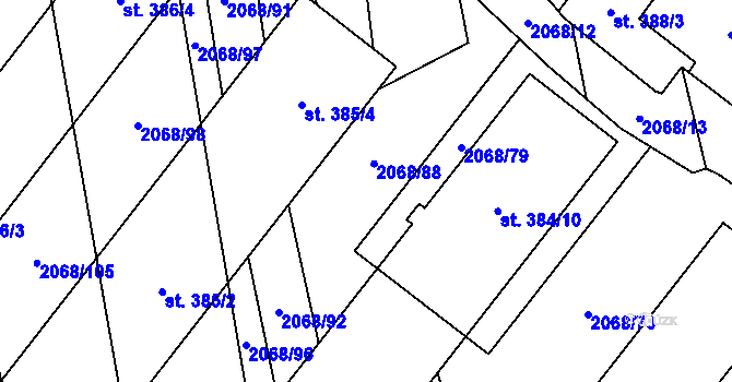 Parcela st. 2068/82 v KÚ Sehradice, Katastrální mapa