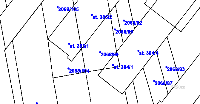 Parcela st. 2068/99 v KÚ Sehradice, Katastrální mapa