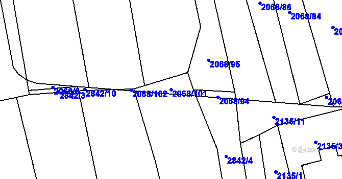 Parcela st. 2068/101 v KÚ Sehradice, Katastrální mapa