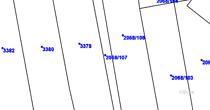Parcela st. 2068/107 v KÚ Sehradice, Katastrální mapa