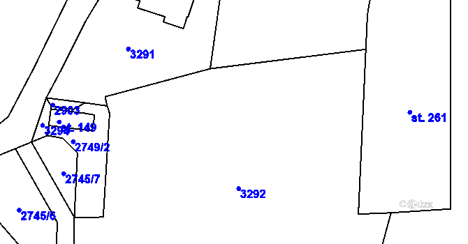 Parcela st. 2749/1 v KÚ Sehradice, Katastrální mapa