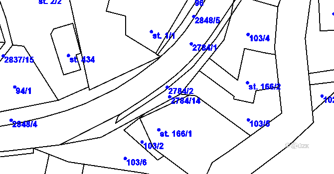 Parcela st. 2784/2 v KÚ Sehradice, Katastrální mapa