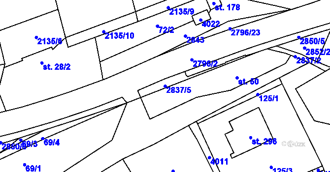 Parcela st. 2837/5 v KÚ Sehradice, Katastrální mapa