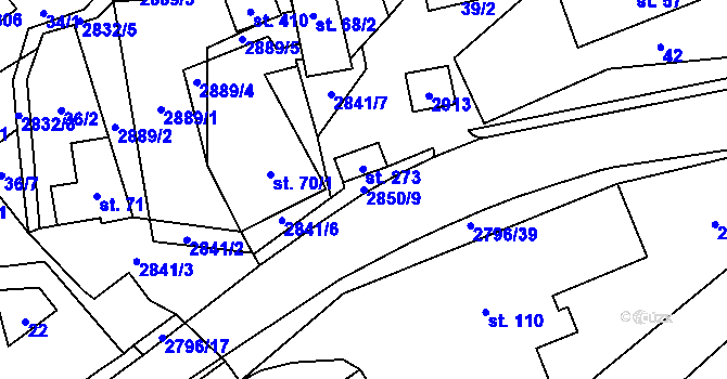 Parcela st. 2850/9 v KÚ Sehradice, Katastrální mapa