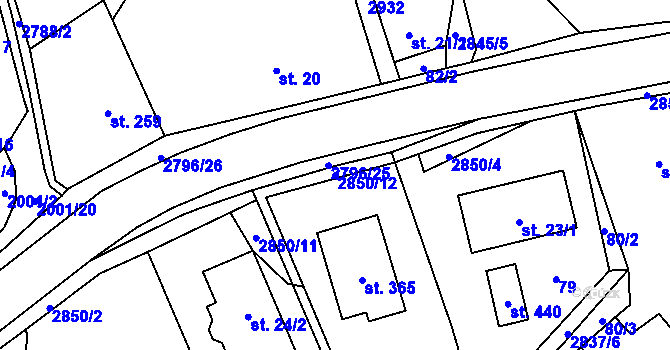 Parcela st. 2850/12 v KÚ Sehradice, Katastrální mapa